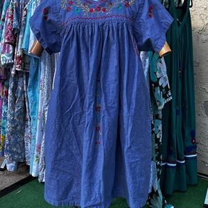 Embroidered Blue denim like Dress
